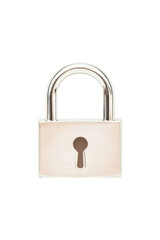 Naklejka premium Shiny silver metal padlock with keyhole presented as a clean PNG on transparent background