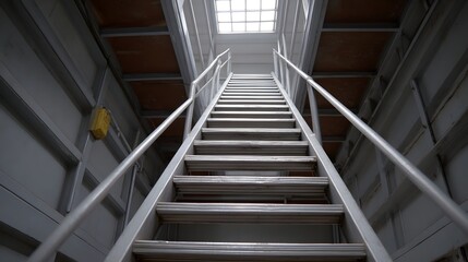 Fototapeta premium Industrial metal staircase leading upwards to a skylight