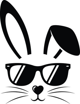 Black silhouette of a rabbit wearing sunglasses and a hat