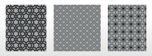 Geometric set of seamless black and gray patterns. Simple vector graphics