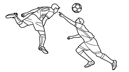 Fototapeta premium Two soccer players competing for the ball in mid-air.