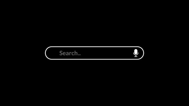 search bar animation on transparent  background, Internet browsing search bar icon animation, Search bar animated with magnify glass icon and mike icon in 4k.