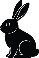 Black silhouette of a sitting rabbit or bunny, side view, vector icon or graphic design element
