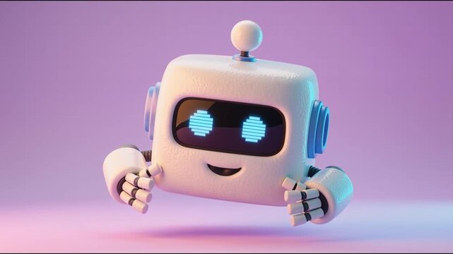 Friendly AI Robot Assistant Character in 3D Animation, Customer Support Concept