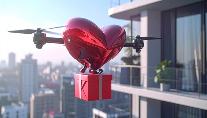 Drone Delivery of Love - Heart-Shaped Balloon and Gift.