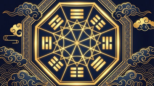 Traditional Wooden Bagua Octagon Mirror For Feng Shui Protection