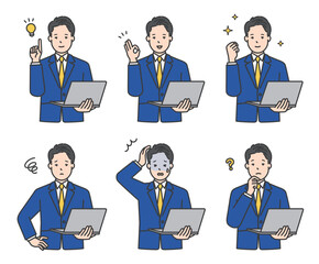 働くビジネスパーソンとパソコンのイラスト