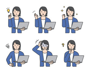 働くビジネスパーソンとパソコンのイラスト