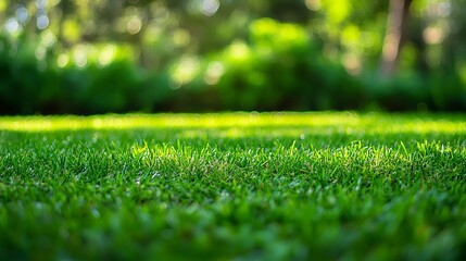Naklejka premium Lush Green Grass Backdrop with Vibrant Meadow Foliage and a Serene, Relaxing Lawn Scene.