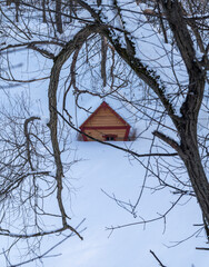 Snowy Landscape with a Small Wooden Hut