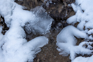 Frozen Stream with Snowy Ice Formation in Nature