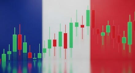 France Economic Outlook and Stock Market Performance: Financial Graphs and Data Indicators on French Flag