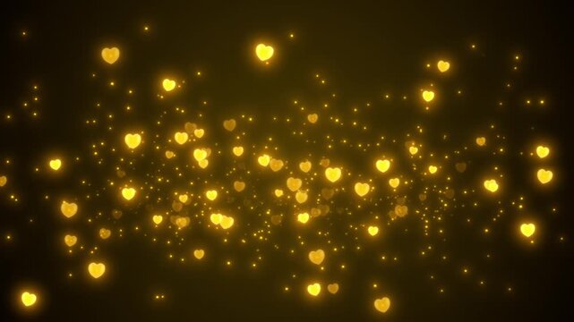 Golden shining heart shaped glitter background.Romantic lovely logo copy space shiny particles. St. Valentine's Day love animation. 4k.