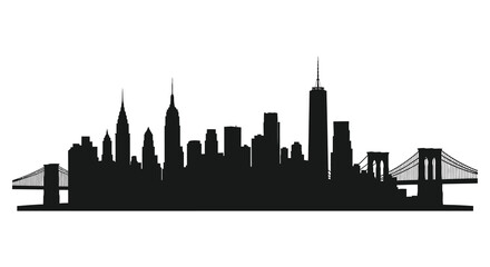 Fototapeta premium A striking black silhouette depicts the iconic new york city skyline prominently featuring the brooklyn bridge silhouette high quality professional