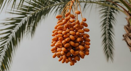 Ripe dates hanging on a palm tree