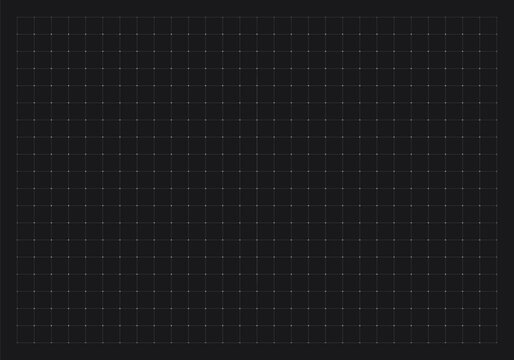 Grid pattern blueprint on black paper background, graph white notebook. Millimeter paper with architect gird and white tech dot. Drawing grid with map checker paper, vector illustration.
