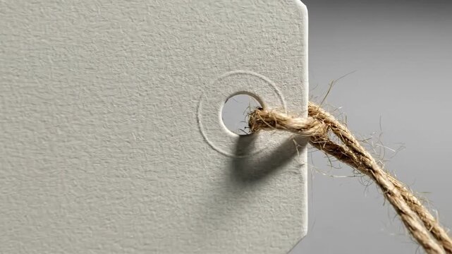 Close-up of a blank paper tag with a string, perfect for adding custom text.