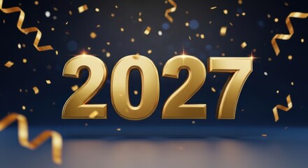 Golden 2027 Numbers With Falling Confetti
