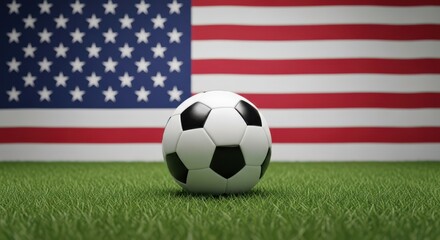 Naklejka premium Soccer ball on grass with American flag