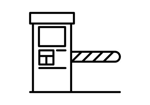 Icono de l&iacute;nea de una barrera de estacionamiento autom&aacute;tica con terminal de pago y brazo de seguridad