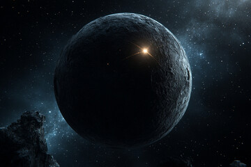 Obraz premium Surreal black hole with its event horizon emitting light in the vastness of space