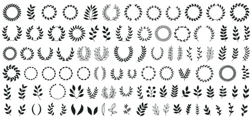 Set of wreaths and branches with leaves, laurel wreaths, twigs, flowers, herbs, plants, hand-drawn decorative vector collection, design ornaments © Alamin vai vision 3