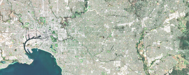 Naklejka premium Satellite View of Melbourne and Urban Infrastructure, Australia