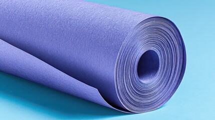 Close Up of a Rolled Metallic Purple Sheen Material on Light Blue Background Showing Patterned Interior Surface for Arts and Crafts
