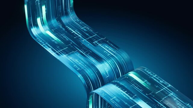 3D render Futuristic data stream background with glowing blue digital lines. Abstract technology concept for network, cyber security, big data, communication. Ideal for modern backdrops, videos.