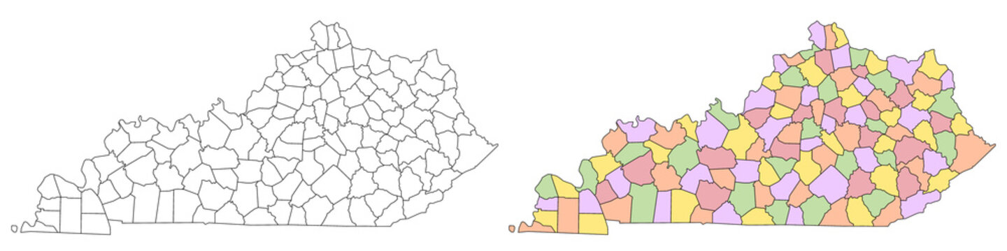 Kentucky administrative map, Kentucky outline and counties state map set - illustration version