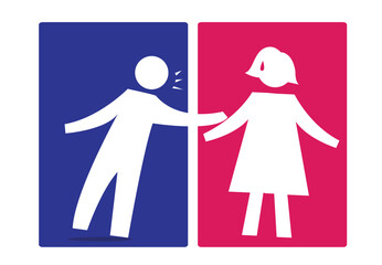 Man Makes advances or harasses a woman icon. Stop Sexual Harassment concept. Editable Clip Art.