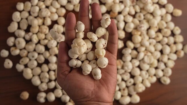 Picking Makhana with a human hand.