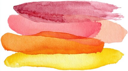 Abstract Watercolor Brush Strokes in Pink Orange and Yellow on White Background Artistic Texture with Vibrant Colors Painting Design for Creative Projects