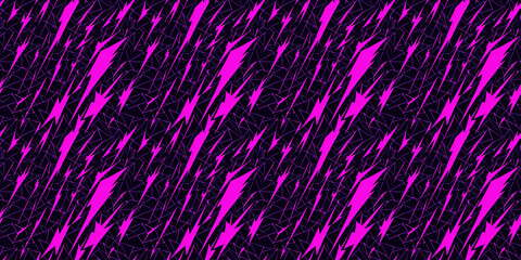 Fototapeta premium Energetic seamless abstract design with vivid magenta lightning patterns, fractured glass textures and bright neon edges creating bold contemporary textile.