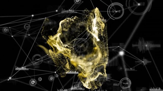 diffuse golden particles materializing transforming pulsing scattering while visualizing data flows