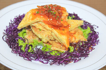 Delicious Crispy Seafood Omelet with Sweet and Sour Sauce