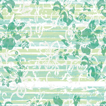 Abstract grunge floral and striped wallpaper vector seamless pattern for woman summer wear swimming suit pareo scarf kerchief fabric shirt