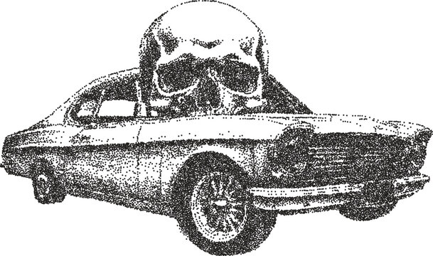 Skull retro y2k stipple design skeleton halftone brutalist urban vector png with clear background, bone 2000s photocopy grunge tattoo gen z effect