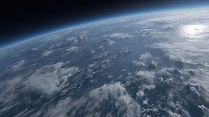 Scenic Overview of Earth from Space with Blue Atmosphere White Clouds City Lights on Surface Showing Urbanization and Population Distribution Under Dark Sky
