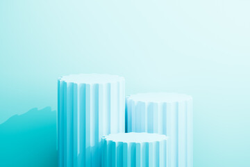 Obraz premium Light blue cylinder podiums for beauty product display 3d