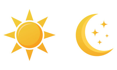 Sun and moon icon. Day and night icon set. Vector illustration.