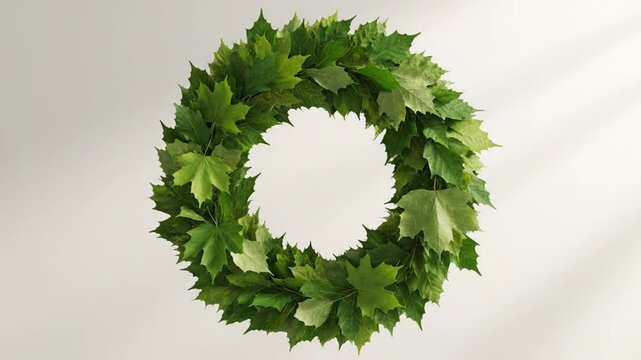 Green Leaves Falling and Forming Wreath.
