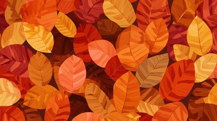 Pixelated Autumn Leaves Pattern Background In Red Orange Yellow Tones Full Frame Warm Colors Nature Theme Abstract Design For Wallpaper Or Fabric