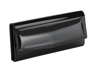 Fototapeta premium Sleek, rectangular black patent leather clutch with a glossy, reflective finish