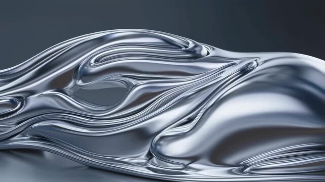 Flowing metallic liquid surface creating abstract shapes. Represents innovation, modern design, and fluidity in art and technology
