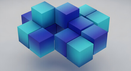 Obraz premium Abstract blue cubes arranged in a geometric cluster with soft lighting