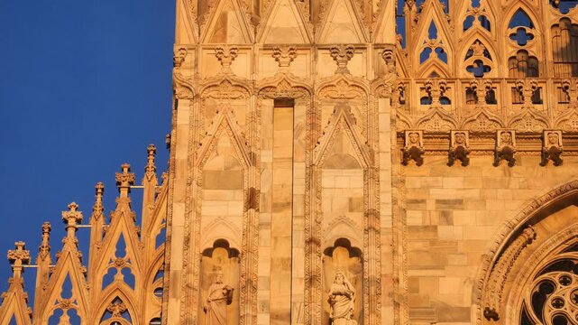 Statues, sculptures and artworks on Milano cathedral, Lombardy, Italy.
