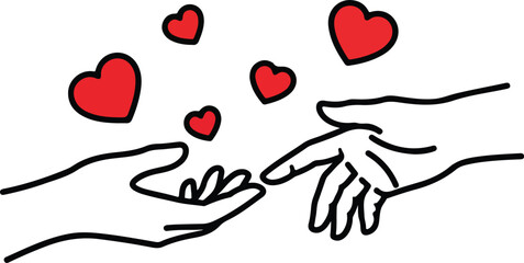 Hands Reaching Out with Red Hearts Floating.