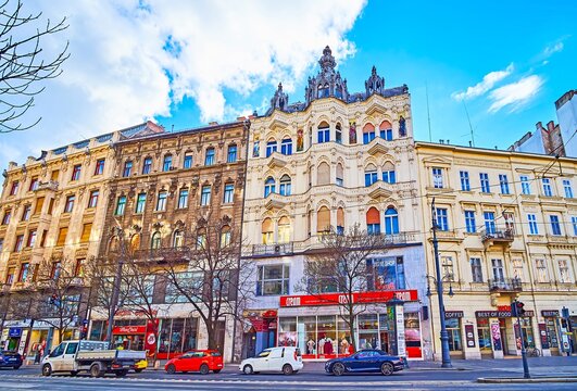 Ornate Eclectic Severa House on Karoly Boulevard, on February 22 in Budapest, Hungary
