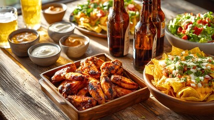 Obraz premium Super Bowl Game Day Action Championship Venue Food Photography Festive Atmosphere Party Spread Concept